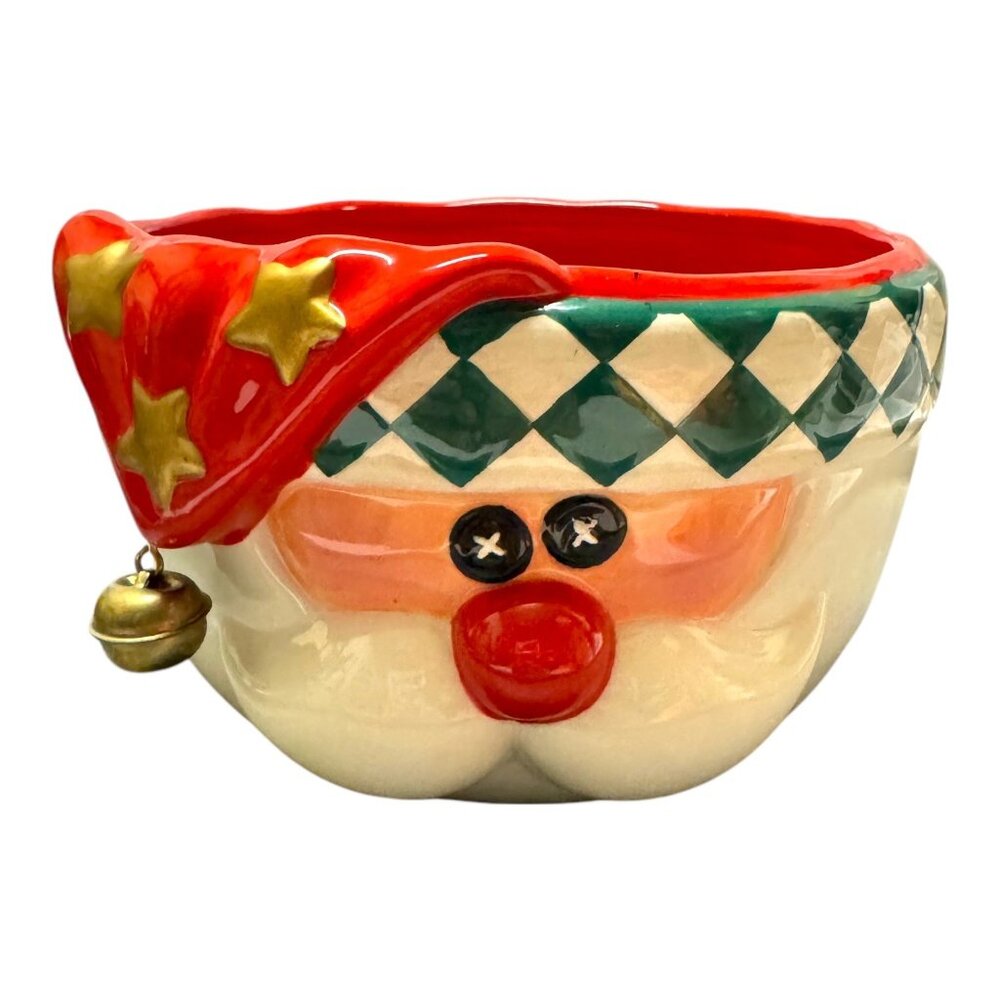 Vintage Palm Tree Co. LTD Ceramic Santa Bowl With Bell & Star Accents